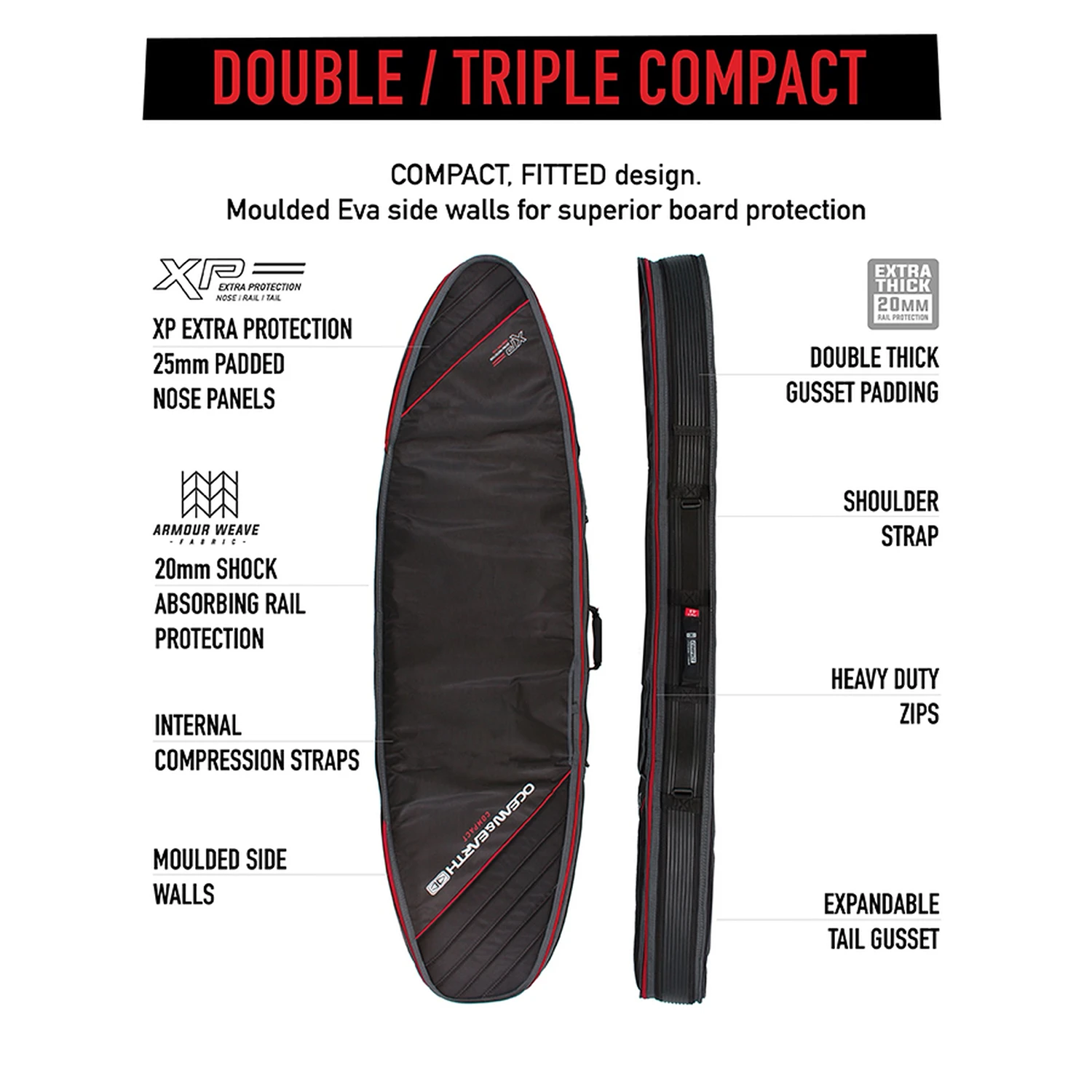 O&E DOUBLE COMPACT FISH COVER 6'8" BK/RD/GRY 2 O&E DOUBLE COMPACT FISH COVER 6'8" BK/RD/GRY - Image 2