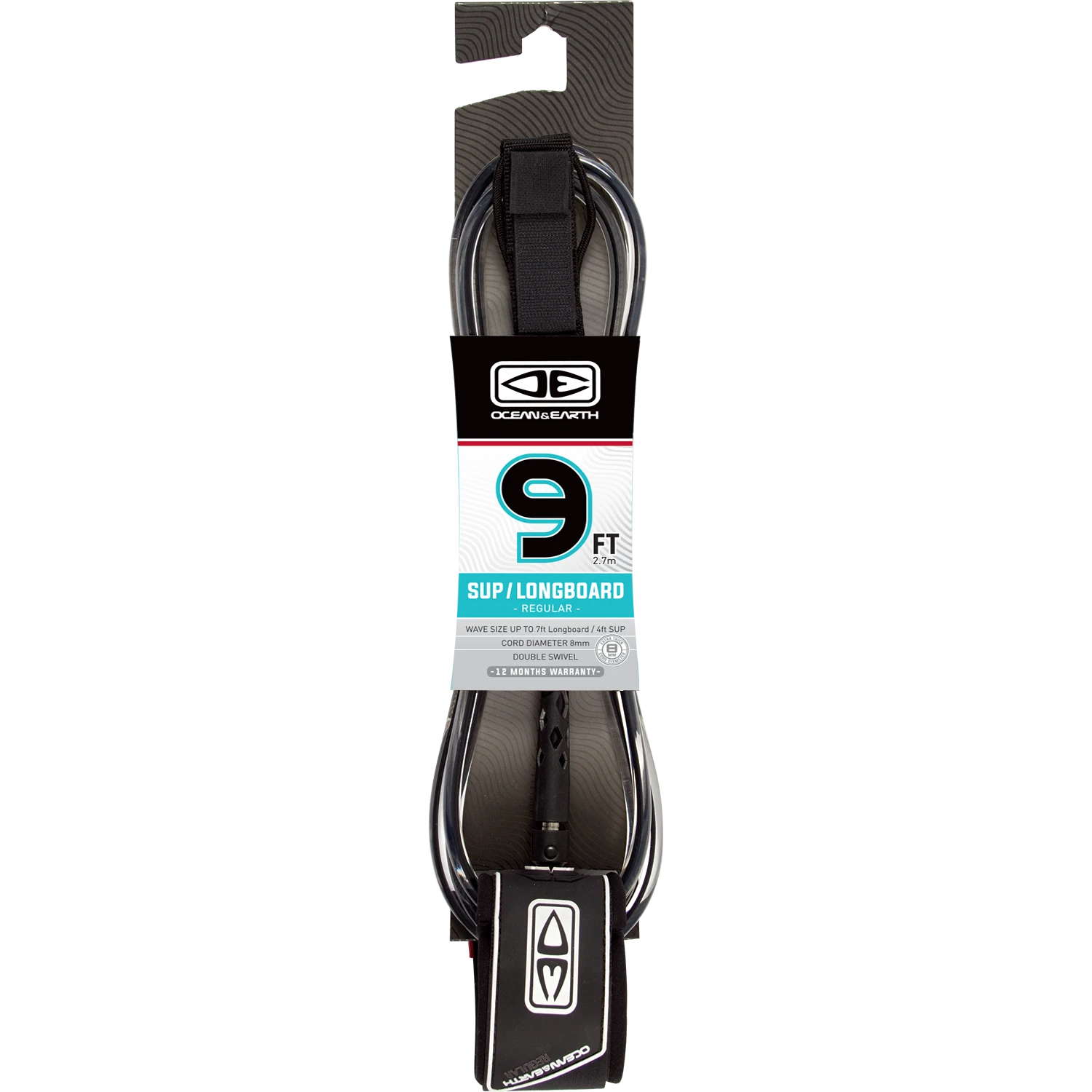 O&E REGULAR SUP/LB LEASH 9' BLACK 1 O&E REGULAR SUP/LB LEASH 9' BLACK